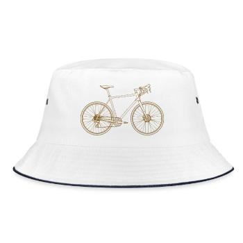 Goldenes Fahrrad-Liniendesign Retro Rennrad - Bucket Hat - Weiß/Navy - Vorne