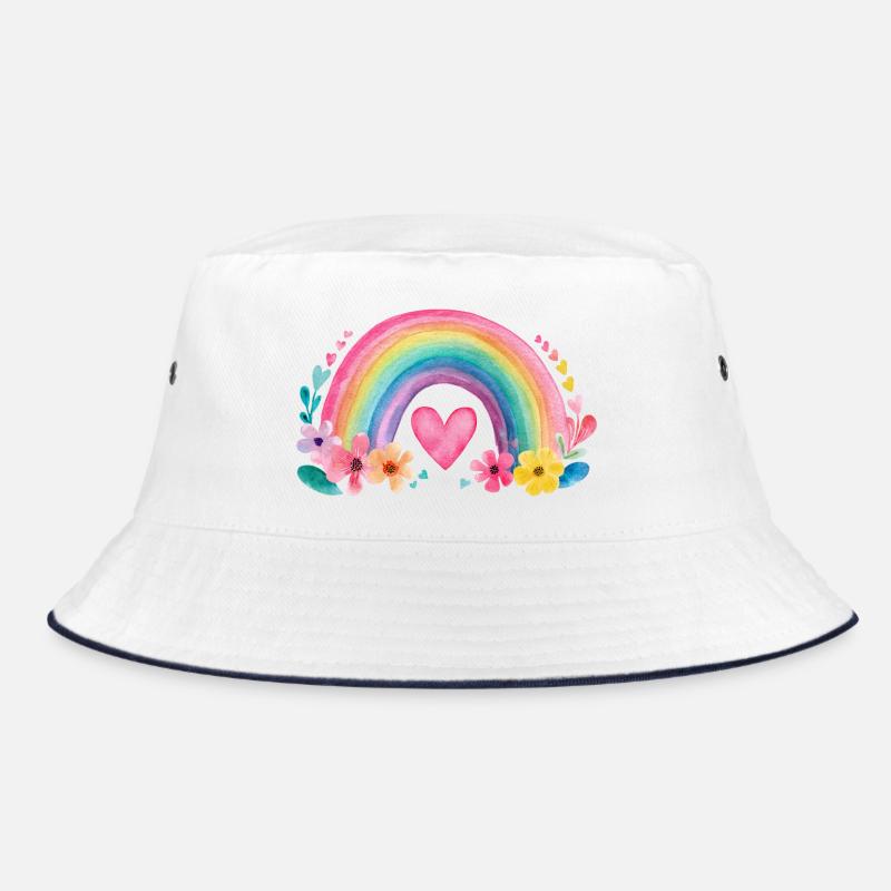Regenbogen mit Herz & Blumen – Aquarell Liebe Bucket Hat