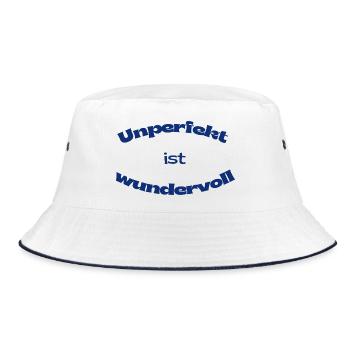 Unperfekt ist wundervoll – Statement Design - Bucket Hat - Weiß/Navy - Vorne