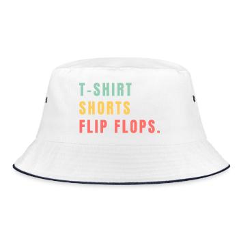 T-shirt Dhorts Flip Flops - Bucket Hat - Weiß/Navy - Vorne