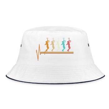 Tennis-Heartbeat Retro-Sonnenuntergangs-Spieler-Silhouette - Bucket Hat - Weiß/Navy - Vorne