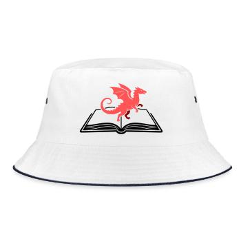 Drache auf Buch Fantasy - Bucket Hat - Weiß/Navy - Vorne
