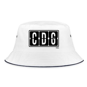 Paris CDG, City Souvenir T-Shirt. Socke, Tasse - Bucket Hat - Weiß/Navy - Vorne