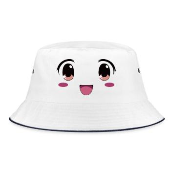 Visage mignon style manga kawaii - Bob - blanc/marine - Devant