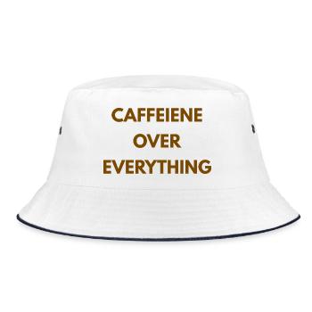 Koffein über alles Minimales Kaffeedesign - Bucket Hat - Weiß/Navy - Vorne