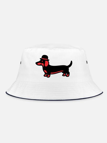 Cooler Dackel Hut Gentleman - Bucket Hat - Weiß/Navy - Vorne
