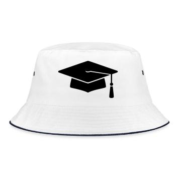 Doktorhut Abschluss Silhouette - Bucket Hat - Weiß/Navy - Vorne
