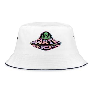 Neon UFO Earth Sucks Alien, Erde - Bucket Hat - white/navy - Front