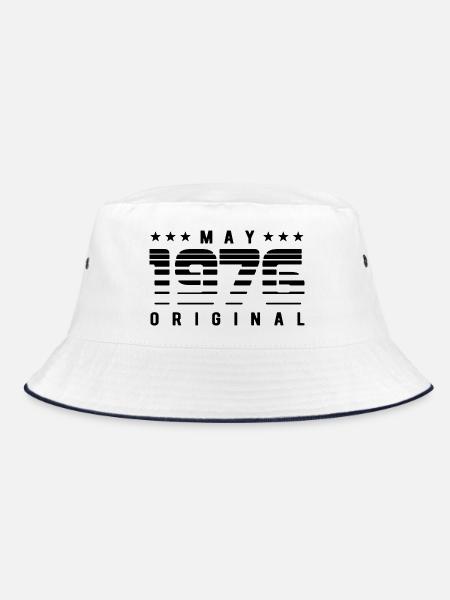 May 1976 Original Striped Vintage Geburtstag - Bucket Hat - Weiß/Navy - Vorne
