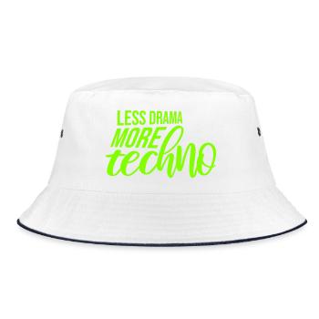 Less drama more techno Spruch Party Rave Logo Text - Bucket Hat - Weiß/Navy - Vorne