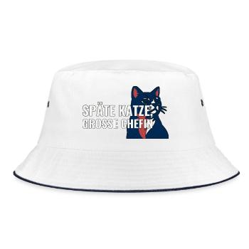 Geschenk zur Adoption einer älteren Katze - Bucket Hat - Weiß/Navy - Vorne