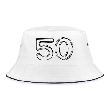 Zahl 50 handgezeichnet - Bucket Hat - Weiß/Navy - Vorne