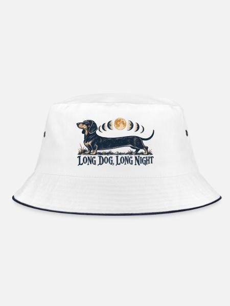 Long dog long night - Dackel in Mondphasen Nacht - Bucket Hat - Weiß/Navy