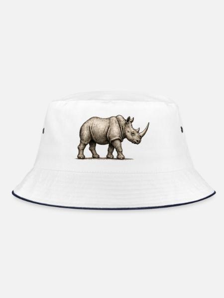 GEEKLEY – Bestiarium – Nashorn - Bucket Hat - Weiß/Navy