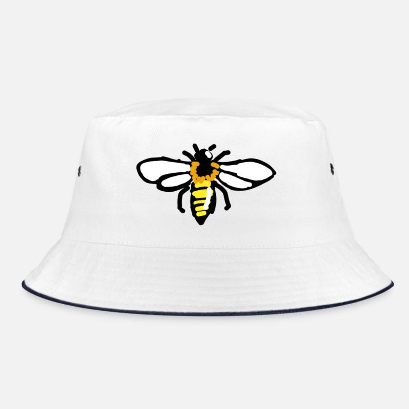 Biene - Bucket Hat - Weiß/Navy