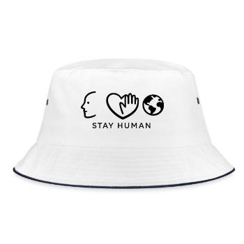 Bleib Mensch – Herz Hand Welt - Bucket Hat - Weiß/Navy - Vorne