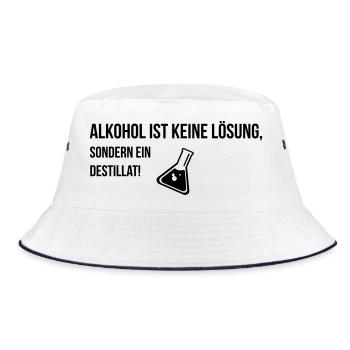 Alkohol ist keine Lösung sondern ein Destillat! - Bucket Hat - Weiß/Navy - Vorne