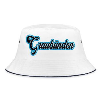 Graubünden Script mit Blau Outline - Bucket Hat - Weiß/Navy - Vorne