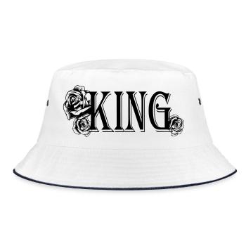 King Text with Roses (Partner Motif) - Bucket Hat - white/navy - Front