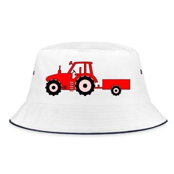 Traktor mit Anhänger rot - Bucket Hat - Weiß/Navy - Vorne
