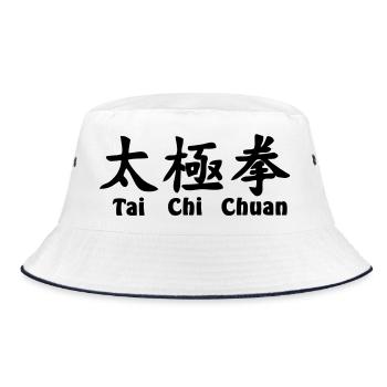 tai ji quan script horizontal with text - Bucket Hat - white/navy - Front