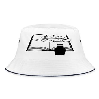 book with feather pen and inkwell - Bucket Hat - white/navy - Front