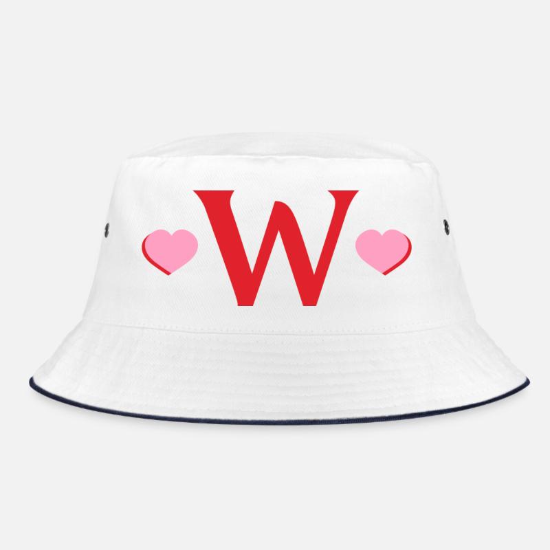 Buchstabe w Rote Herzen - Bucket Hat - Weiß/Navy