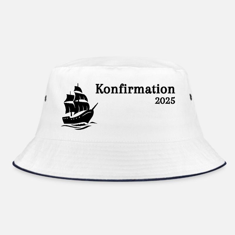 Confirmation 2025 Ship sails up - Bucket Hat - white/navy