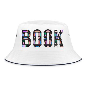 Book Spelled with Bookshelves, Reading and Literat - Bucket Hat - white/navy - Front