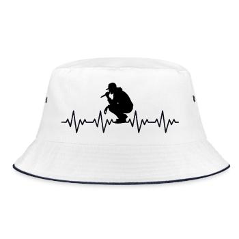 Rapper rapping MC Microphone Checker ECG heartbeat - Bucket Hat - white/navy - Front