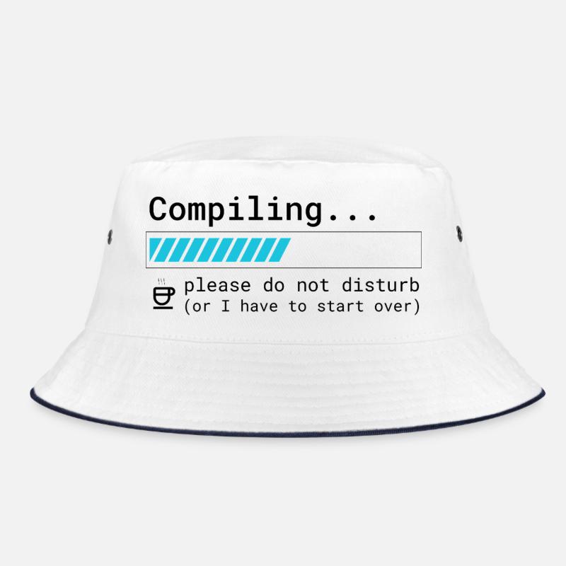 Lustiges Programmierer T-Shirt - Compiling Please  - Bucket Hat - Weiß/Navy