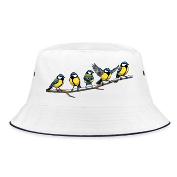 Blaumeisen-Schwarm auf Ast - Bucket Hat - Weiß/Navy - Vorne