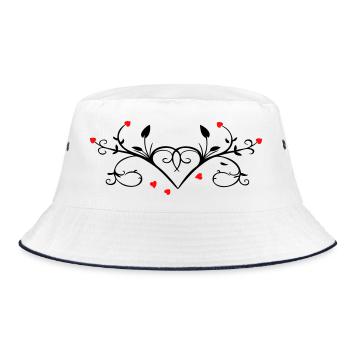 Ornament mit Herzchen - Bucket Hat - Weiß/Navy - Vorne