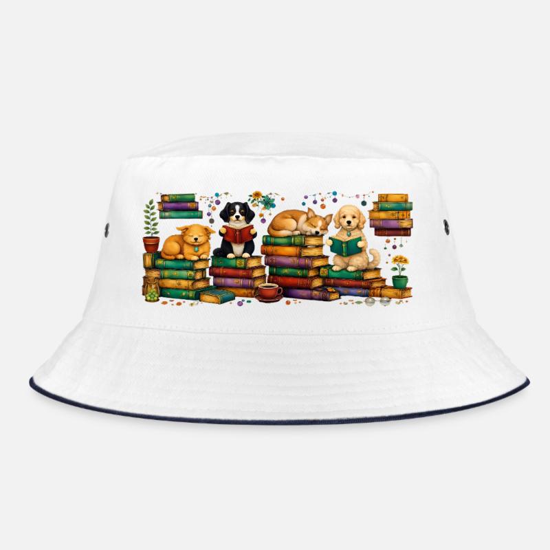 Lesende Hunde mit Bücherstapeln Bucket Hat