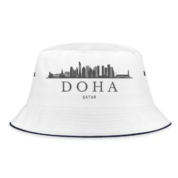 Doha Skyline, Doha Qatar - Bucket Hat - white/navy - Front