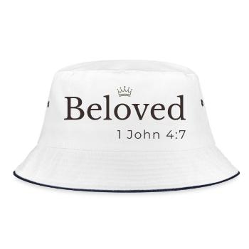 Beloved Christian | 1John 4:7 | Crown Design - Bucket Hat - white/navy - Front