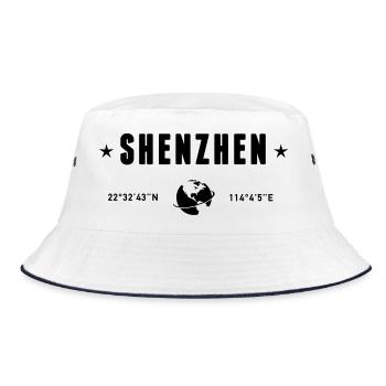 Shenzhen China Coordinates Planet Earth - Bucket Hat - white/navy - Front