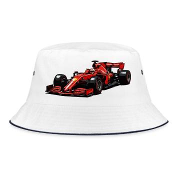 Red racing car illustration high gloss - Bucket Hat - white/navy - Front