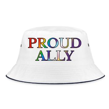 Proud Ally Rainbow Text inklusive Flaggenfarben - Bucket Hat - Weiß/Navy - Vorne