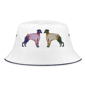 WHIPPETS IN STREIFEN - Bucket Hat - Weiß/Navy - Vorne