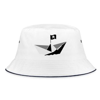 Papier Piratenschiff - Bucket Hat - Weiß/Navy - Vorne