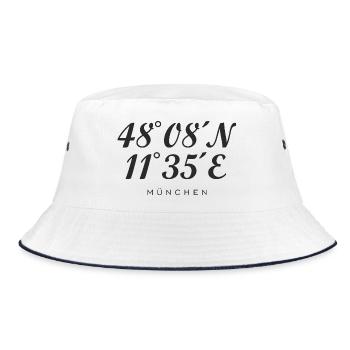Münchener Koordinaten (Schwarz) München - Bucket Hat - Weiß/Navy - Vorne