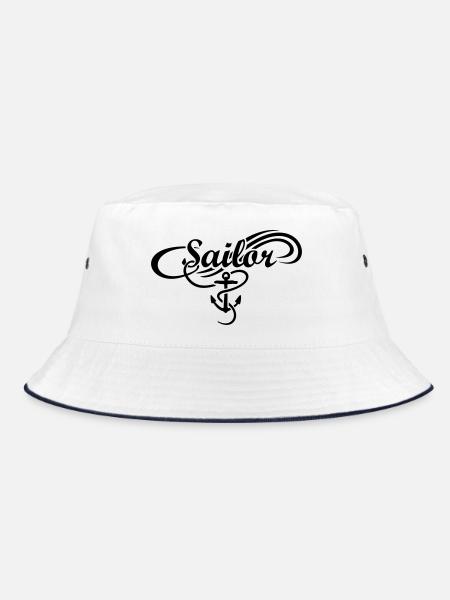 Sailor Anker Waves Segler Segel Segeln - Bucket Hat - Weiß/Navy - Vorne