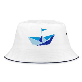 kleines Papierschiffchen im Wasser mit Flagge - Bucket Hat - Weiß/Navy - Vorne