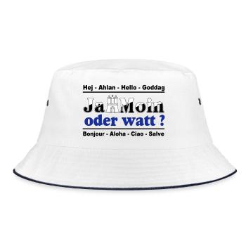 Hamburg , Tradition , Ja Moin oder watt (25) - Bucket Hat - Weiß/Navy - Vorne