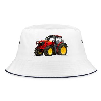 Traktor rot - Bucket Hat - Weiß/Navy - Vorne