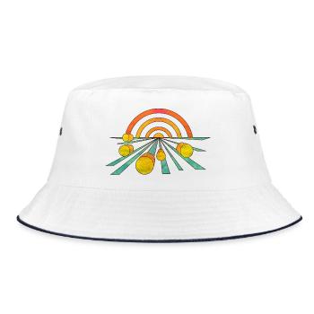 Hay landscape field illustration cool retro - Bucket Hat - white/navy - Front
