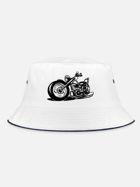 Kultige Chopper Silhouette - Bucket Hat - Weiß/Navy - Vorne