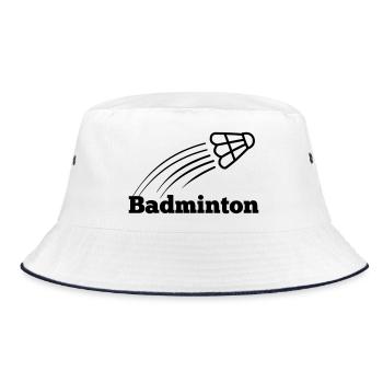 Badmintontext mit hochfliegendem Shuttle - Bucket Hat - Weiß/Navy - Vorne