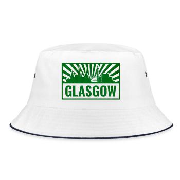 Glasgow Skyline Siebdruck - Bucket Hat - Weiß/Navy - Vorne